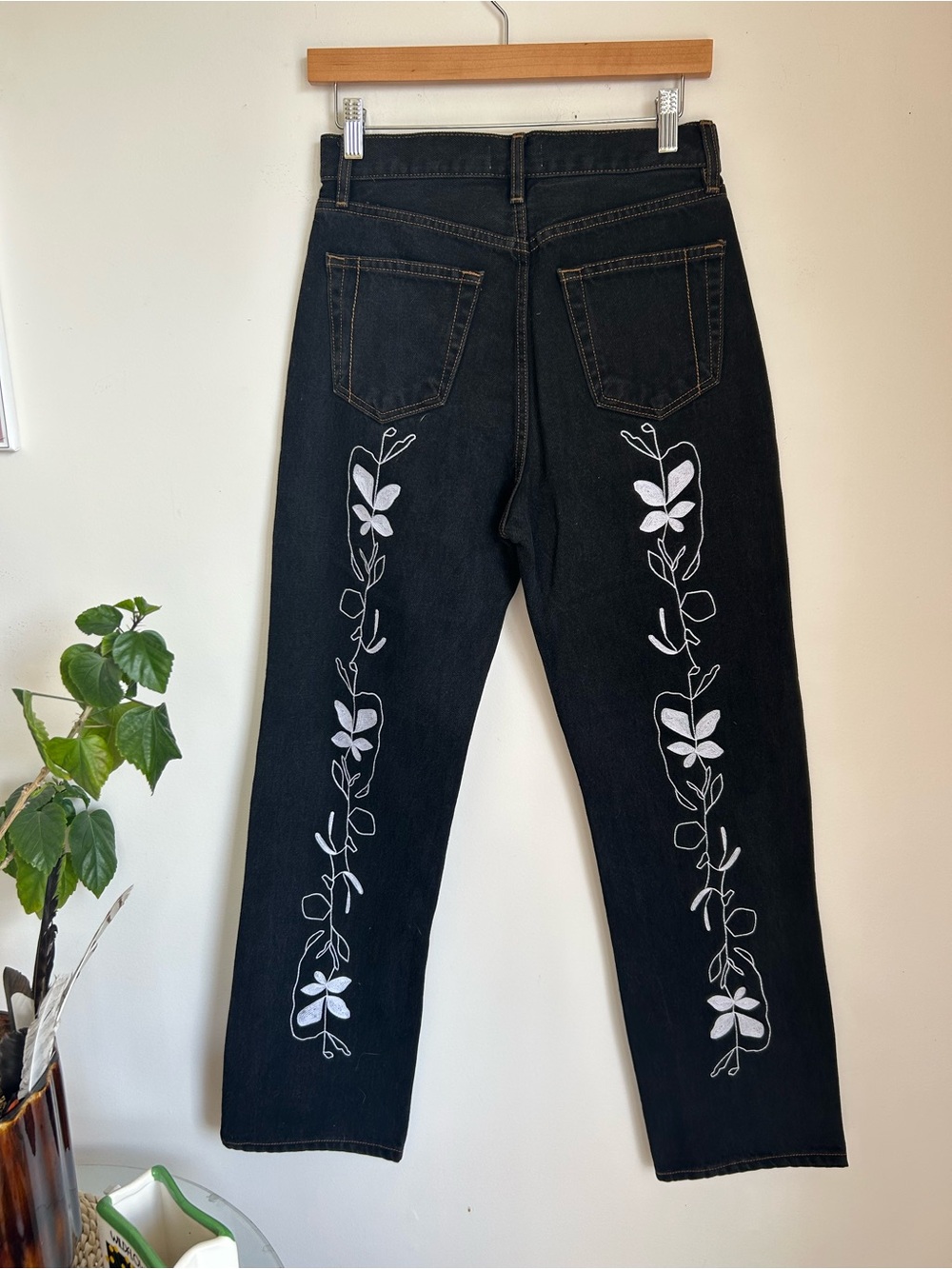 Still here Designer  Jeans with White Floral Embroidery